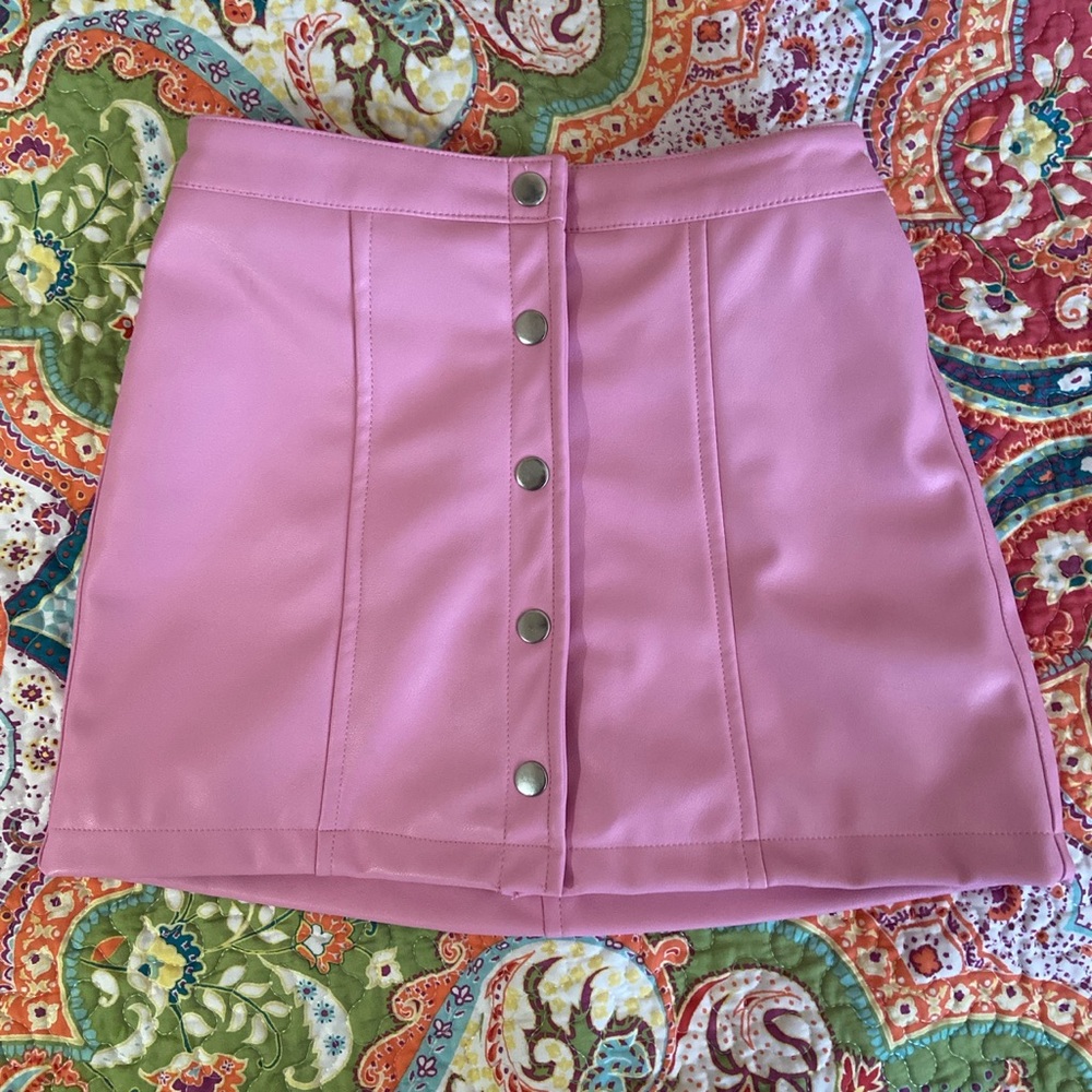 Princess Polly Faux Leather Hot Pink Mini Skirt Gem